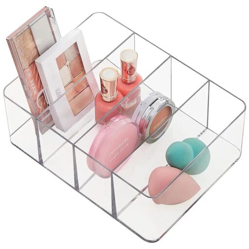 STORi 4-Compartment Clear Plastic Organizer | Rectangular Divided Makeup and Vanity Storage Bin | Use Upright for Eyeshadow Palettes | Round Corner Design | Made in USA