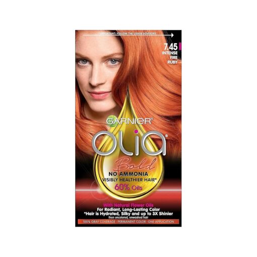 Olia Bold Ammonia Free Permanent Hair Color ( Packaging May Vary ), 7.45 Intense Fire Ruby, Red Hair Dye, Pack of 1