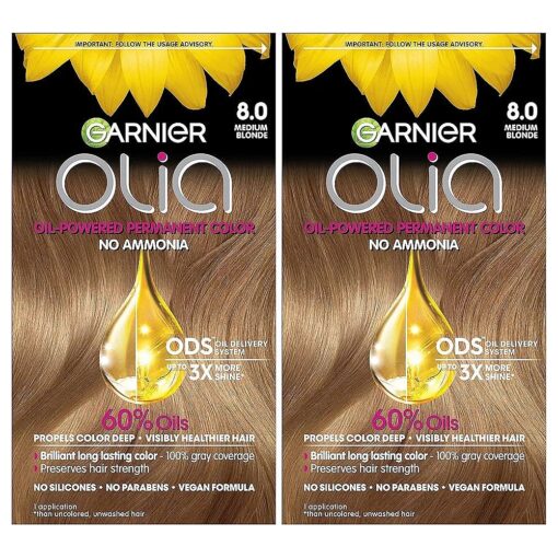 Hair Color Olia Ammonia-Free Brilliant Color Oil-Rich Permanent Hair Dye, 8.0 Medium Blonde, 2 Count ( Packaging May Vary )