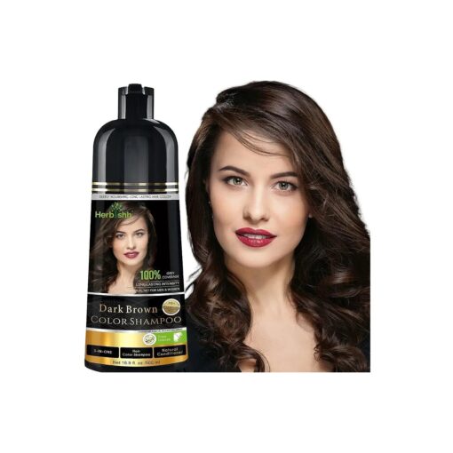 Herbishh Hair Color Shampoo for Gray Hair - Magic Hair Dye Shampoo - Colors Hair in Minutes-Long Lasting-500 Ml-3-In-1 Hair Color-Ammonia-Free ( Dark Brown )