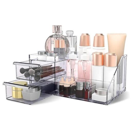 Clear Makeup Organizer for Vanity, Cosmetics Organizer for Makeup Organization and Skincare Organizers, Vanity Makeup Organizer Countertop for Bathroom And Bedroom ( Clear )