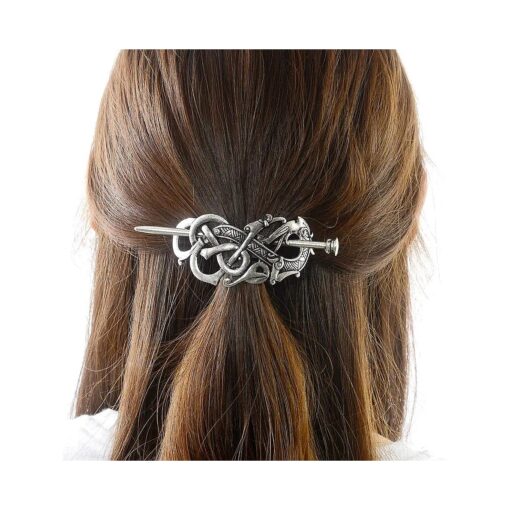 Viking Celtic Hair Slide Hairpins- Viking Hair Accessories Celtic Knot Hair Barrettes Antique Silver Hair Sticks Irish Hair Decor for Long Hair Jewelry Braids Hair Clip With Stick ( ID-A2 )