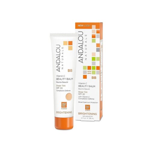 Andalou Naturals Vitamin C BB Beauty Balm Sheer Tint SPF 30, 2-in-1 BB Cream & Face Sunscreen with Broad Spectrum Protection, Mineral Sunscreen with Non-Nano Zinc Oxide, 2 Fl Oz