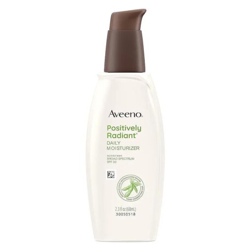 Aveeno Positively Radiant Daily Facial Moisturizer with Broad Spectrum SPF 30 Sunscreen & Soy, Helps Improves Skin Tone & Texture, Hypoallergenic, Oil-Free & Non-Comedogenic, 2.3 fl, oz