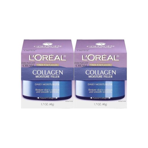 L'Oreal Paris Skincare Collagen Face Moisturizer, Day and Night Cream, Anti-Aging Face, Neck and Chest Cream to smooth skin and reduce wrinkles, 1.7 oz Pack of 2