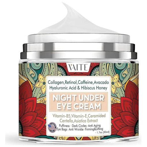 Under Eye Cream with Collagen, Retinol, Caffeine, Avacado Hyaluronic Acid & Hibiscus Honey for Night and Day with Vitamin B5, E for Puffiness Circles Anti Aging Eye Bags and Anti Wrinkle