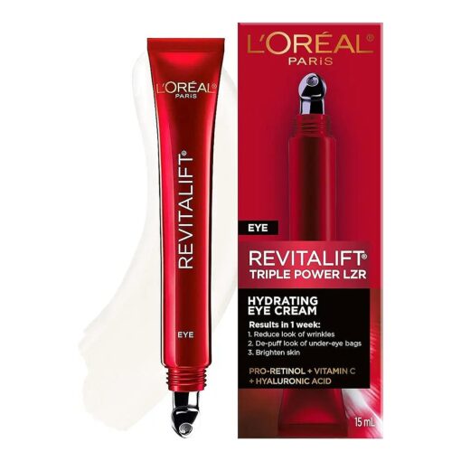 L'Oreal Paris Revitalift Triple Power Anti-Aging Eye Cream Treatment, with Pro Retinol, Hyaluronic Acid & Vitamin C to Reduce Wrinkles, De-puff and Brighten Skin, 0.5 fl, oz .