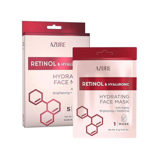 AZURE Retinol & Hyaluronic Acid Anti Aging Facial Sheet Mask - Rejuvenating & Hydrating Face Mask - Helps Reduce Fine Lines & Wrinkles, Smooths & Repairs - Skin Care Made in Korea - 5 Pack