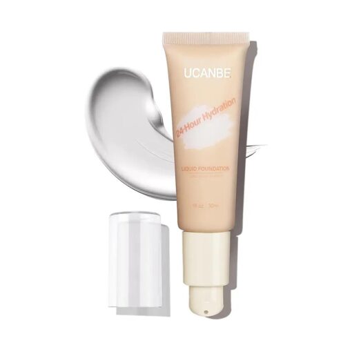 UCANBE White Liquid Foundation Makeup, Medium to Full Coverage Waterproof Longwear Serum Cream Foundation for Combination & Oily Mature Skin, Lightweight Hydrating & Nourishing, 1 fl, oz .