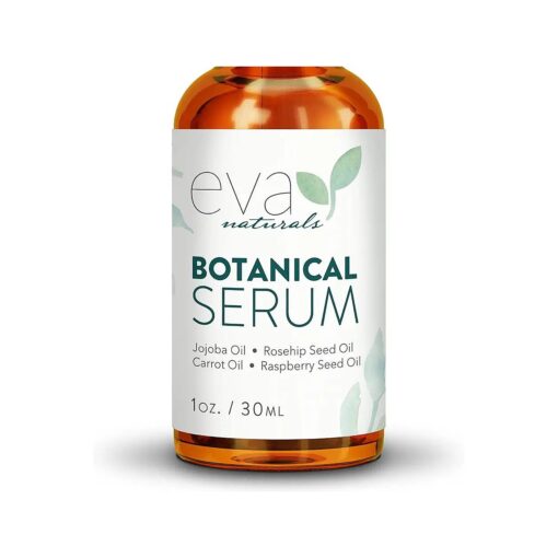 Botanical Anti-Aging Serum for Face - All Natural, Plant-Based Facial Serum + Organic Jojoba Oil, Rosehip Seed Oil, and Vitamin E Oil for Skin Plumps, Protects, Restores by Eva Naturals, 30 ml .