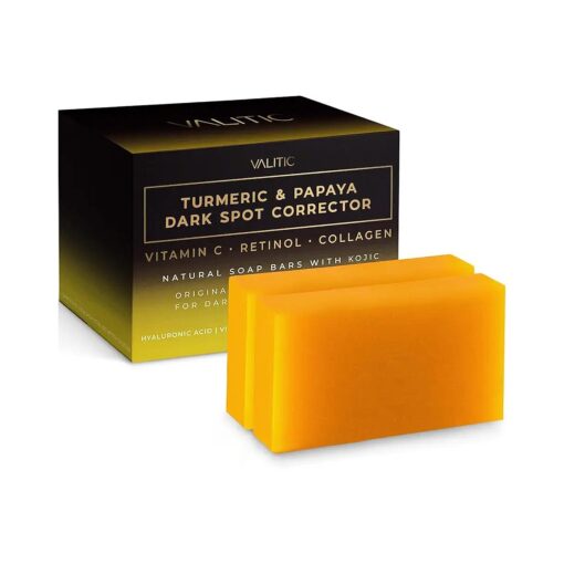 VALITIC Papaya and Turmeric Kojic Acid Soap Bar - Dark Spot Corrector Skin Care Cleansing Bar for Hyperpigmentation Infused with Vitamin C, Hyaluronic Acid, Collagen, Retinol, Olive Oil - 2 Pack