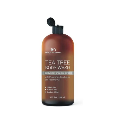 Tea Tree Body Wash -w/ Stem Cell, Collagen & TeaTree Oil Fights Body Odor, Acne, Athlete 's Foot, Jock Itch, Dandruff, Eczema, Yeast Infection, Shower Gel for Women & Men, Skin Cleanser 16.9 oz