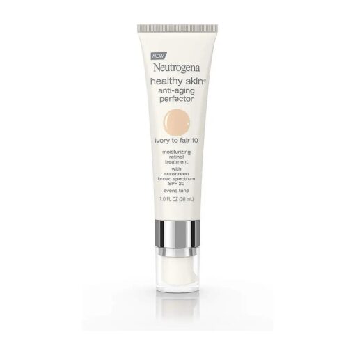 Neutrogena Healthy Skin Anti-Aging Perfector Tinted Facial Moisturizer and Retinol Treatment with Broad Spectrum SPF 20 Sunscreen with Titanium Dioxide, 10 Ivory to Fair, 1 fl, oz