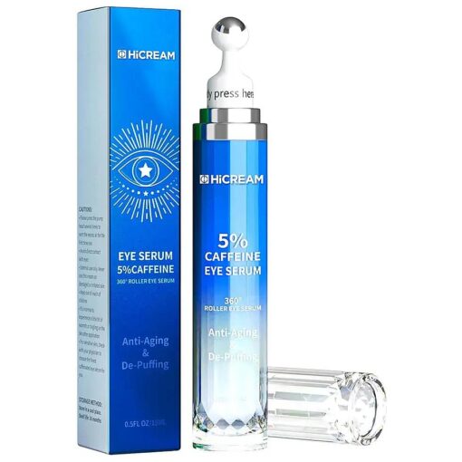 5 % Caffeine Peptide Eye Serum, Under Eye Roller Cream for Dark Circles, Puffiness, Bags Under Eyes - 360deg Massage Ball Cream Anti-aging for Wrinkles Fine Lines and Firming ( Dark Blue )