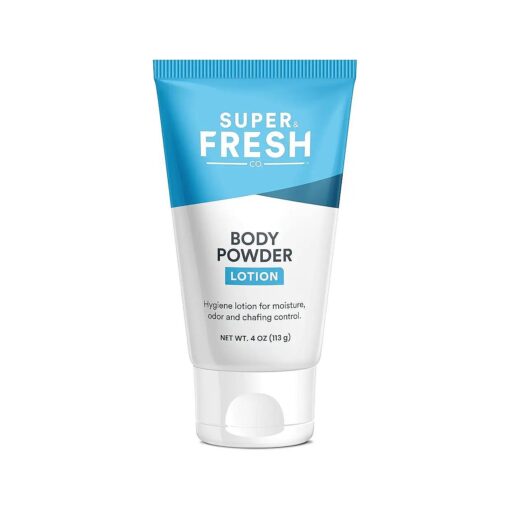 Super Fresh Body Powder Lotion by SweatBlock - Talc Free, Anti-Chafing, Deodorizing, Natural Ingredients - No Mess Body Powder Lotion for Men and Women - 4 fl oz .