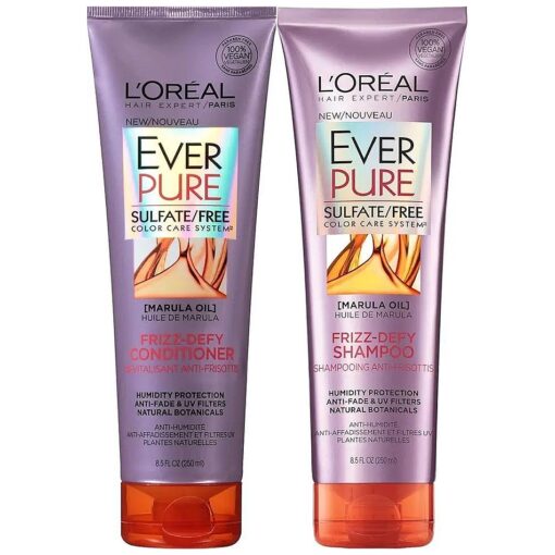 L'Oreal Paris EverPure Frizz-defy Bundle : Shampoo & Conditioner, 8.5 Ounce Each