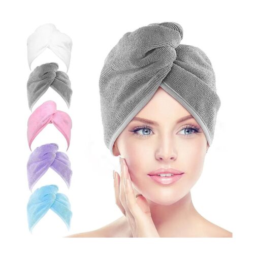 AIDEA Microfiber Hair Towel Wrap, 5 Pack Hair Turbans, Super Absorbent Quick Dry Hair Towel Wrap for All Hair Types Anti Frizz, Hair Accessories for Women, 26" x10"