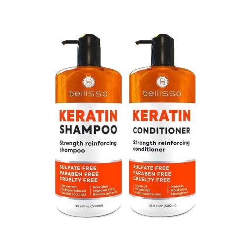 Keratin Shampoo and Conditioner Set - Sulfate Free and Paraben Free - Salon Thickening Treatment for Dry, Damaged, Curly, Frizzy, Straight or Color Treated Hair - Anti Frizz Formula for Women and Men