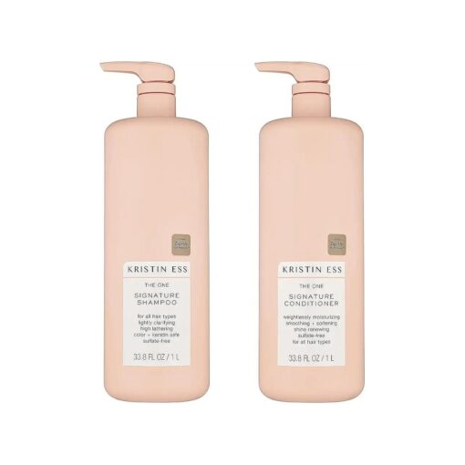 Kristin Ess Hydrating Signature Sulfate Free Salon Shampoo + Conditioner Set for Moisture, Softness + Shine - Avocado + Castor Oil - Anti Frizz, Clarifying, Vegan - For Color Treated Hair - 33.8 fl oz