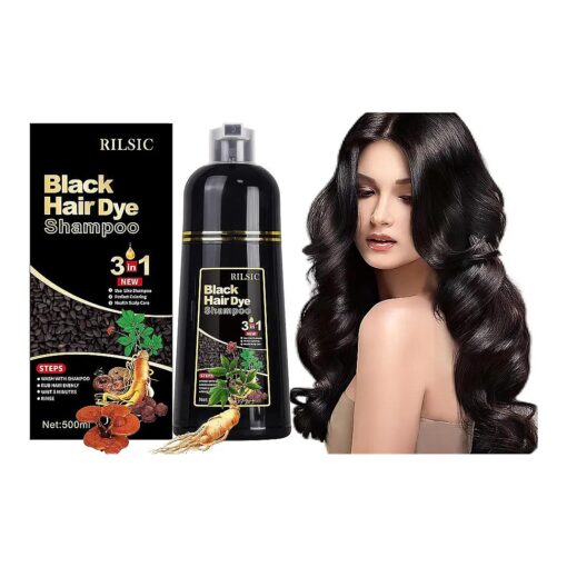 Black Hair Dye Shampoo 3 IN 1, Herbal Natrual Hair Dye Shampoo Instant Hair Color Shampoo for Women Men - Grey Hair Coverage- Long Lasting-Black Hair Dye Coloring in Minutes ( 500ML ) ( Black )