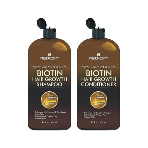 First Botany, Biotin Hair Growth Shampoo Conditioner Anti Hair Loss Thickening formula Collagen & Stem Cell For Hair Regrowth Anti Thinning Sulfate Free For Men Women Anti Dandruff Treatment 16 oz x2