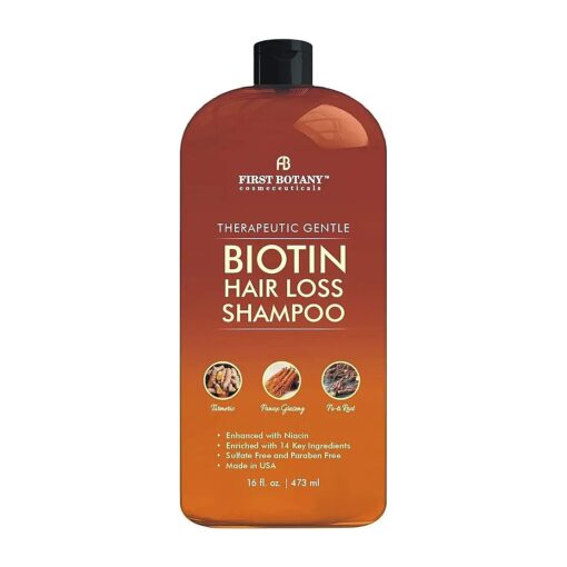 First Botany, Hair Regrowth and Anti Hair Loss Shampoo 16 fl oz, with DHT blockers- Daily Hydrating, Detoxifying, Volumizing Shampoo For Men and Women