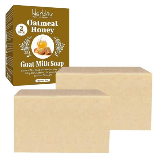 Oatmeal Honey Goat 's Milk Soap Bar 4 oz - Natural Bar Soap for Women, Men, Kids, Itchy Skin, Eczema, Psoriasis, Rash, Sunburn Skincare - Calming Colloidal Oatmeal Face Cleanser & Body Wash ( 2 Pack )