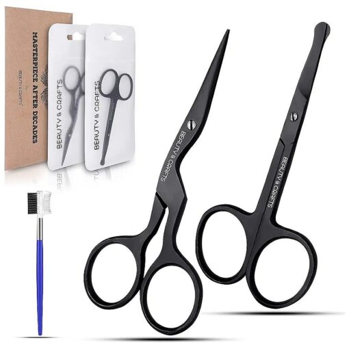 3 in 1 Eyebrow Scissors, Nose Scissors and Eyebrow Comb Brush - German Steel Eyebrow Grooming Kit for Men & Women ( Black )