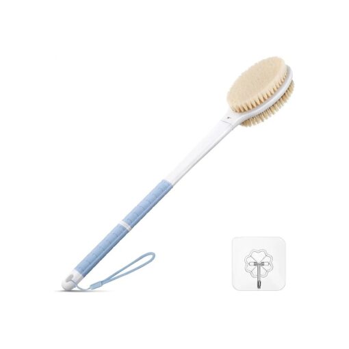 Back Scrubber Body Shower Brush : Anti Slip Long Handle Bath Brush with Stiff and Soft Bristles - Showering Exfoliator for Women, Men, Elderly ( Blue )