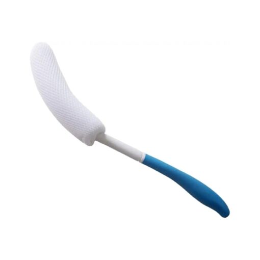 MagiDeal Vinyl Quote Me Long Anti-Slip Curve Handled Bath Body Brush, Easy Reach for Seniors, Suitable for Elderly/Pregnant Aid Bathing & Shower, Blue, 15.35"