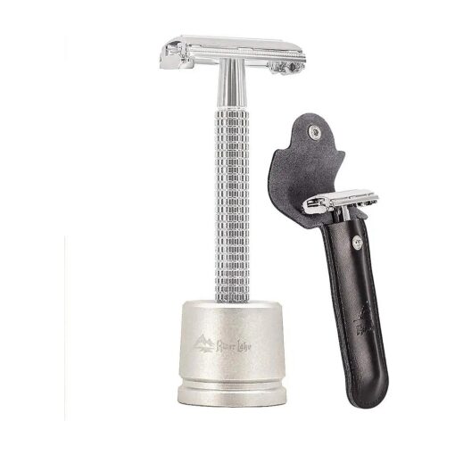 Safety Razor/shaver/shaving tool/Butterfly men 's razor Kit, Chrome Long Handle Butterfly Open Double Edge Safety Razor Men 's Shaver ( 1 Razor, 1 H3 Razor Stand and 1pc Genuine Leather Case )