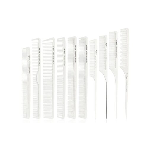 10 Pieces Carbon Hair Styling Comb Set : Professional Fine and Wide Tooth Comb Rat Tail Combs Anti Static Heat Resistant Hairdressing Comb for All Hair Types Types & Styles ( White )