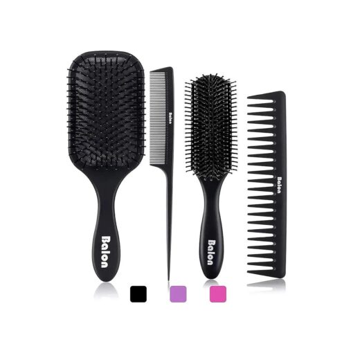 4Pcs Paddle Hair Brush, Detangling Brush and Hair Comb Set for Men and Women, Great On Wet or Dry Hair, No More Tangle Hairbrush for Long Thick Thin Curly Natural Hair