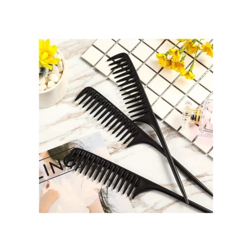 Leinuosen 3 Pack Wide Tooth Tail Combs, Black Carbon Comb Fiber Teasing Salon Back Combs Styling Comb Anti Static Heat Resistant Hair Comb, Suitable for all Kinds of Hair .