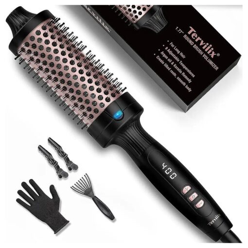 Terviiix Thermal Brush 1.77 Inch Quick Heating Makes Hair Silky Smooth, Ceramic Tourmaline Ionic Heated Brush & Round Brush Volumizer, Digital Display 9 Temperatures Curling Iron, Dual Voltage