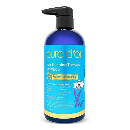 PURA D'OR 16 Oz Hair Thinning Therapy Biotin Shampoo LAVENDER VANILLA Scent - CLINICALLY TESTED Proven Results, Herbal DHT Blocker Hair Thickening Products For Women & Men, Color Safe Routine Shampoo