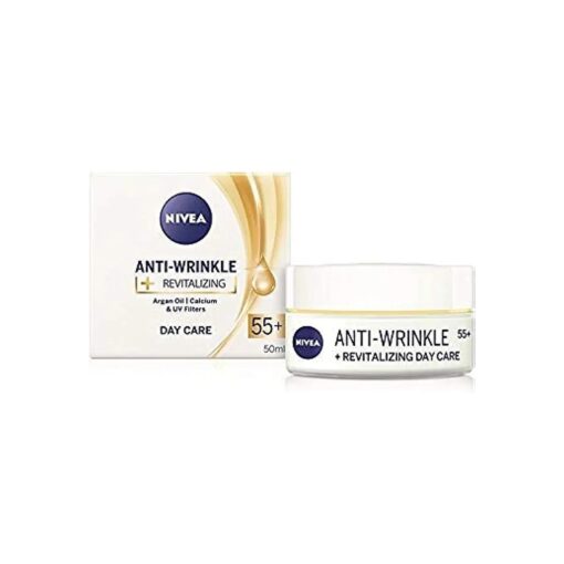 Nivea Anti-wrinkle + revitalizing day care face cream anti-aging 55+ with argan oil, calcium and UV filters 50 ml / 1.69 oz