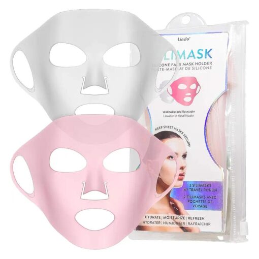 Lindo Silimask - Reusable Anti-Wrinkle Silicone Face Mask Holder for Sheet Masks, Moisturizing Facial Mask Cover, Prevent Evaporation, Beauty Face Tool, Travel Pouch Included, 2 Pack