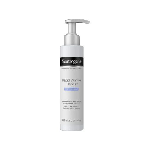 Neutrogena Rapid Wrinkle Repair Anti-Wrinkle Retinol Prep Facial Cream Cleanser with Glycolic Acid and Micro-Exfoliant to Gently Cleanse and Exfoliate Skin, Oil-Free and Non-Comedogenic, 5 oz