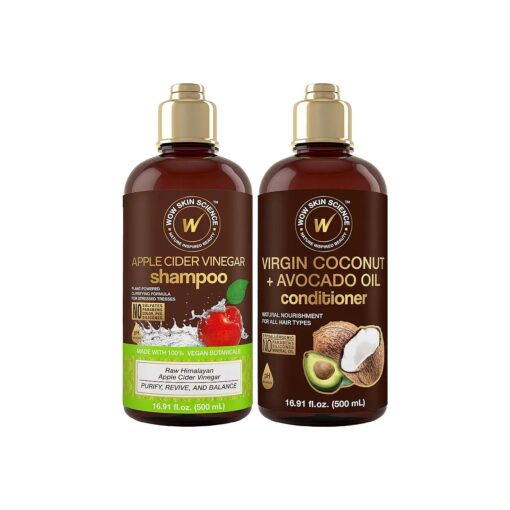 WOW Skin Science Apple Cider Vinegar Shampoo & Conditioner Set with Coconut & Avocado Oil - Men and Women Gentle Shampoo Set - Hair Growth Shampoo for Thinning Hair & Loss - Sulfate & Paraben Free