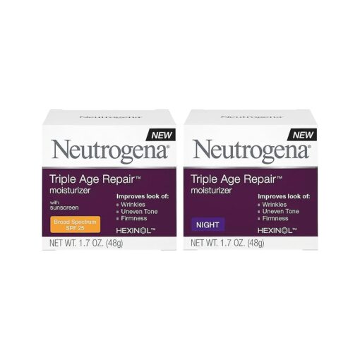 Neutrogena Triple Age Repair Anti-Aging Night Face & Neck Cream Day & Triple Age Repair Anti-Aging Daily Facial Moisturizer with SPF 25 Sunscreen, 1.7 oz