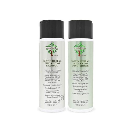 MOUNTAIN TOP Biotin Herbal Thickening Shampoo & Conditioner Set ( 2 x 8oz ) with Argan Oil, Pumpkin Seed Oil, Red Korean Seaweed, Saw Palmetto, Tea Tree Oil & Willow Bark, Sulfate Free, All Hair Types