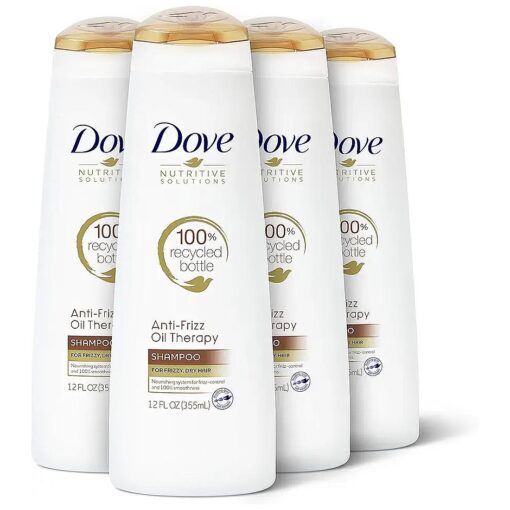 Dove Nutritive Solutions Dry Hair Shampoo for Frizz Control Oil Therapy with Nutri-Oils Moisturizing Shampoo Formula Smooths Hair, 12 Fl Oz ( Pack of 4 )