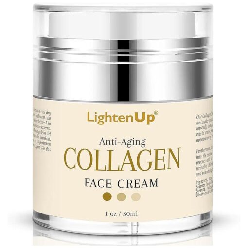 LightenUp Collagen Cream for Face - 1 fl oz / 30 ml - Antiaging, Fine Lines and Neck, Moisturizing and Hydrating Creams, Age Spots, with Hyaluronic Acid, for Women and Men, Made in USA