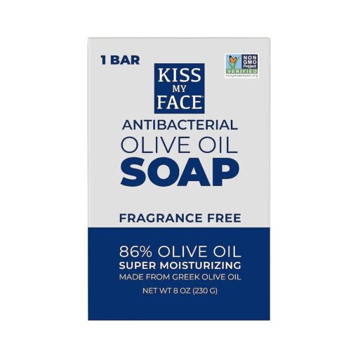 Kiss My Face Antibacterial Fragrance Free Bar Soap, Balanced Moisturizing Cleanse, With Added Anti-Bacterial Support, Cruelty Free Vegan Soap, Palm Oil Free, 8 Oz Bar ( Packaging May Vary )