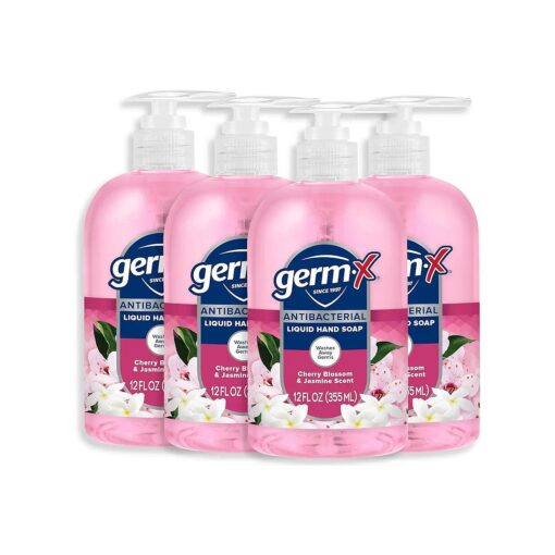 Germ-X Antibacterial Hand Soap, Moisturizing Liquid Hand Wash for Kitchen or Bathroom, pH Balanced & Dermatologist Tested, Jasmine & Cherry Blossom, 12 oz Pump Bottle ( Pack of 4 )