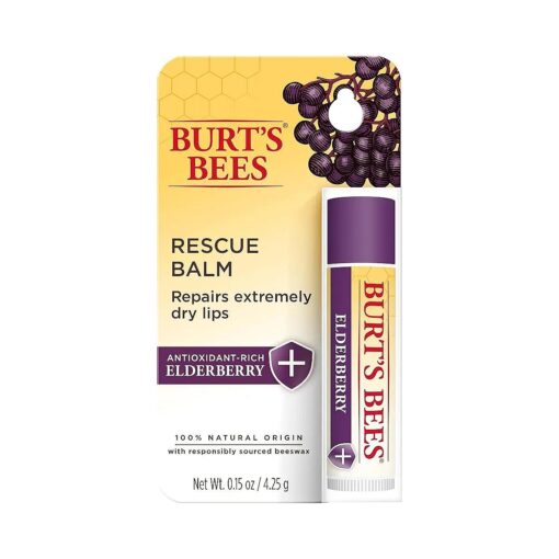 Burt 's Bees Rescue Balm Elderberry Lip Balm, With Antioxidant-Rich Elderberry, Tint-Free, Natural Origin Lip Care, 1 Tube, 0.15 oz .