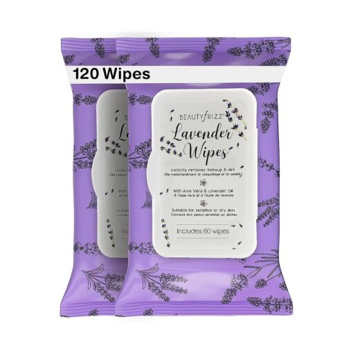 Lavender Face Cleansing Wipes - 120 pcs - Gentle Makeup Remover Wipes for Face and Neck - Facial Wipes with Aloe, Retinol, Castor and Vitamin E - Enjoy these Lavender Face Wipes