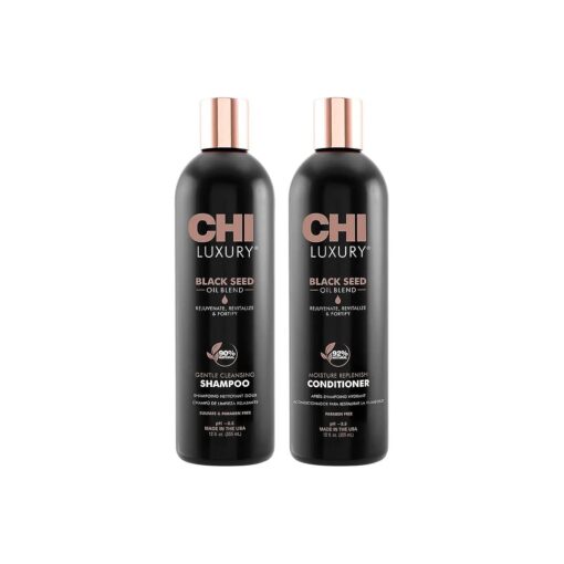 CHI Luxury Black Seed Oil Blend Gentle Cleansing Shampoo 12 Fl Oz, CHI Luxury Black Seed Oil Blend Moisture Replenish Conditioner 12 Fl Oz ( pack Of 2 )