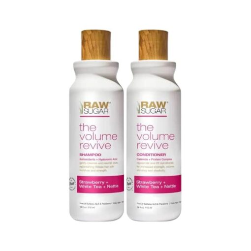 R S Raw Sugar Volume Revive Shampoo & Conditioner SET, Antioxidants + Hyaluronic Acid, Strawberry + White Tea + Nettle, 18 Fl Oz Bottles Each., 18 Fl Oz ( Pack of 2 )